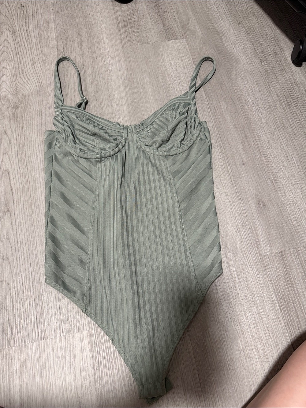 Allsaints Sage green striped one-piece bodysuit
